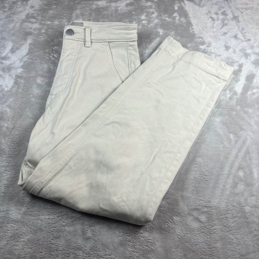 Everlane Women's 2 Regular Straight Leg Crop Bone White High Rise Cotton Pants